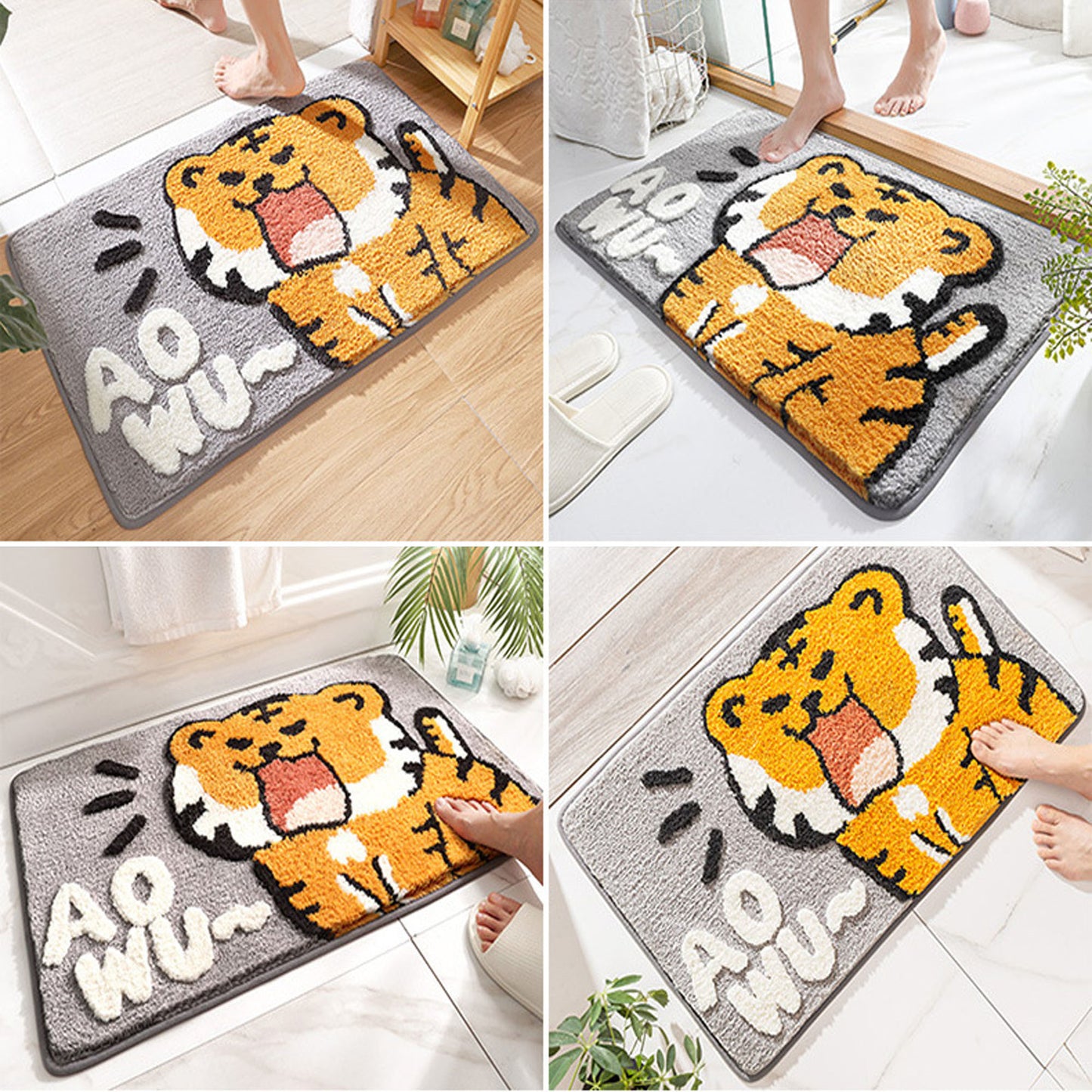 Tiger bath mat colorful cute bathroom decor