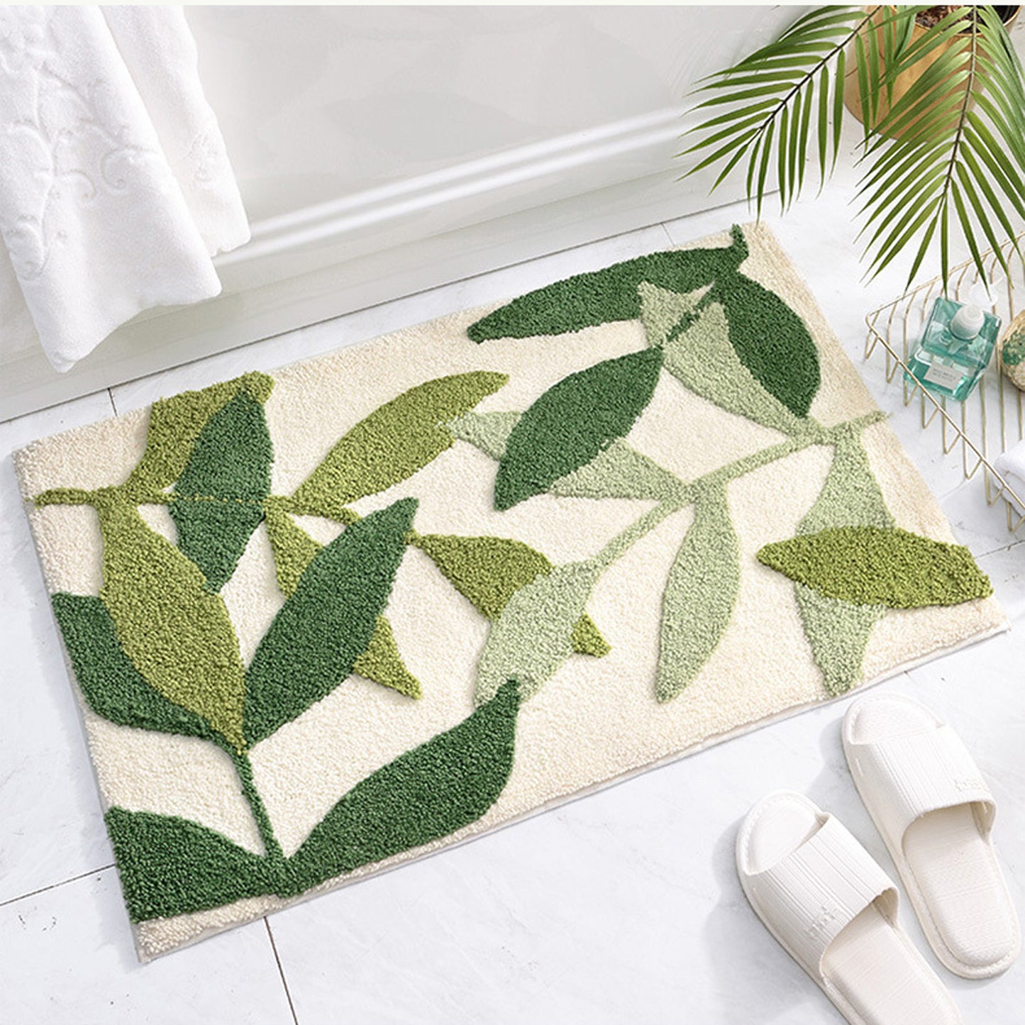 Tropical leaves bath mat colorful cute bathroom decor