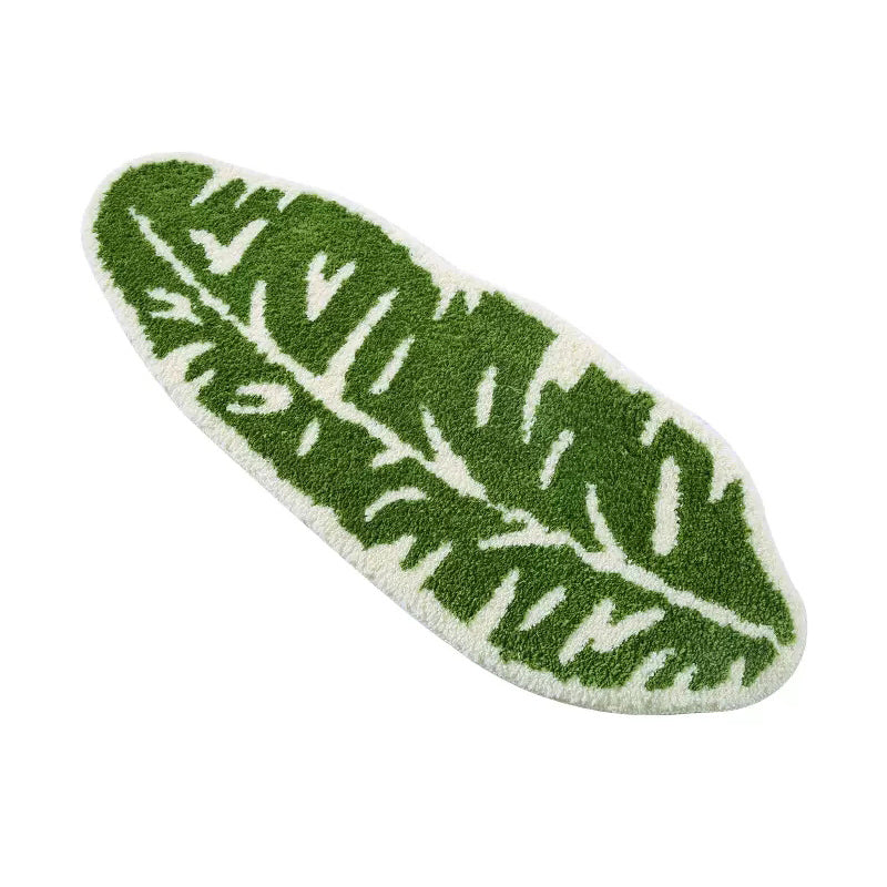 Monstera-leaf shape bath mat colorful cute bathroom decor