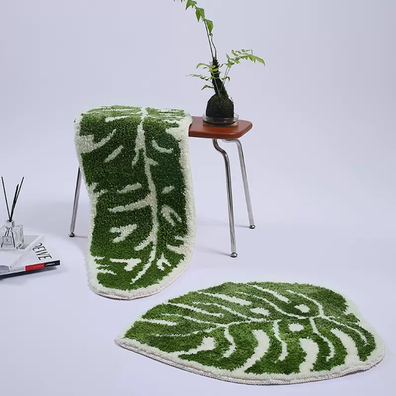Monstera-leaf shape bath mat colorful cute bathroom decor