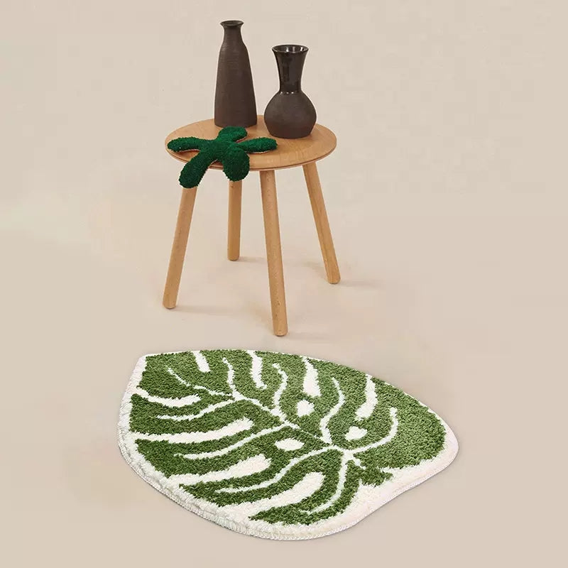 Monstera-leaf shape bath mat colorful cute bathroom decor