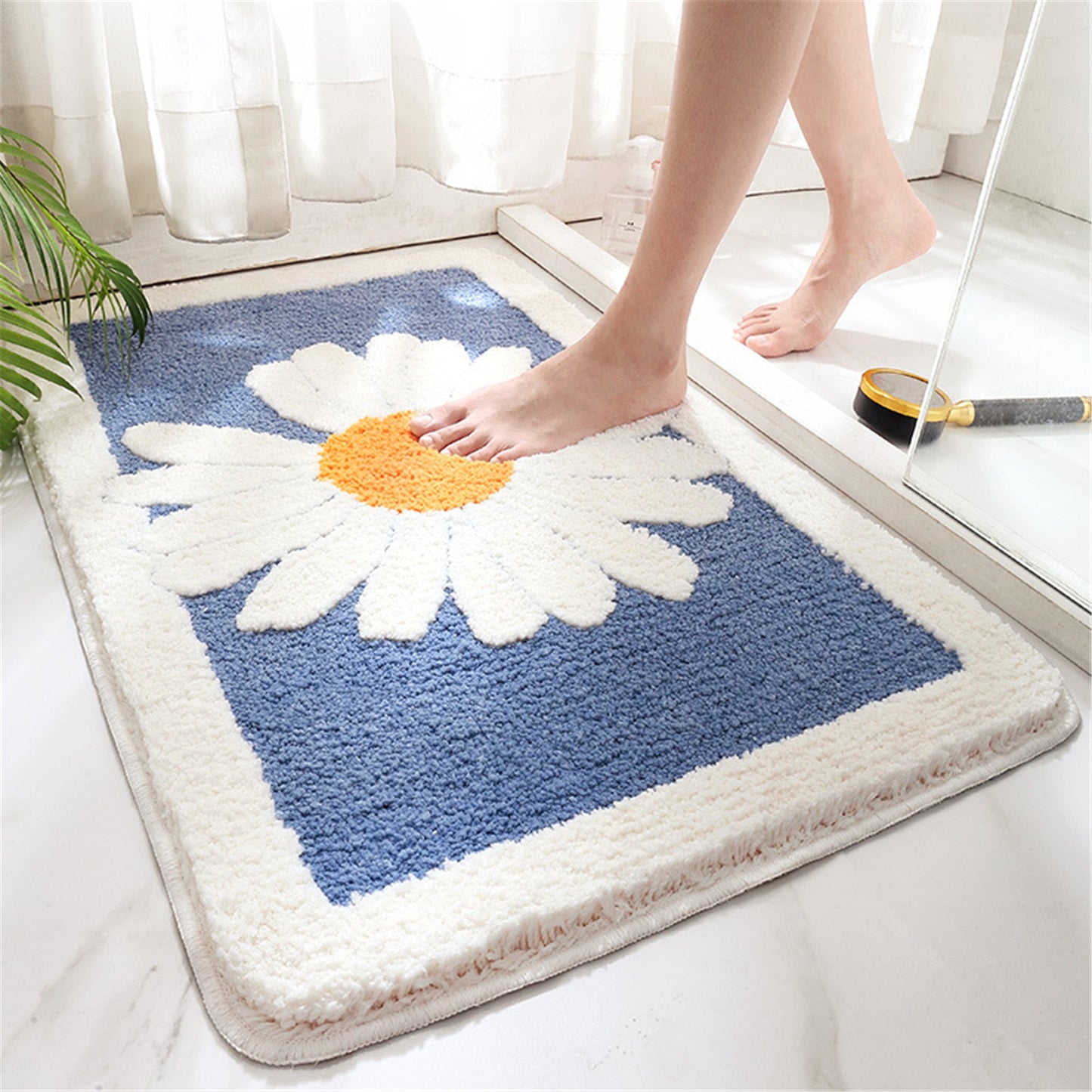 Daisy flower bath mat colorful cute bathroom decor