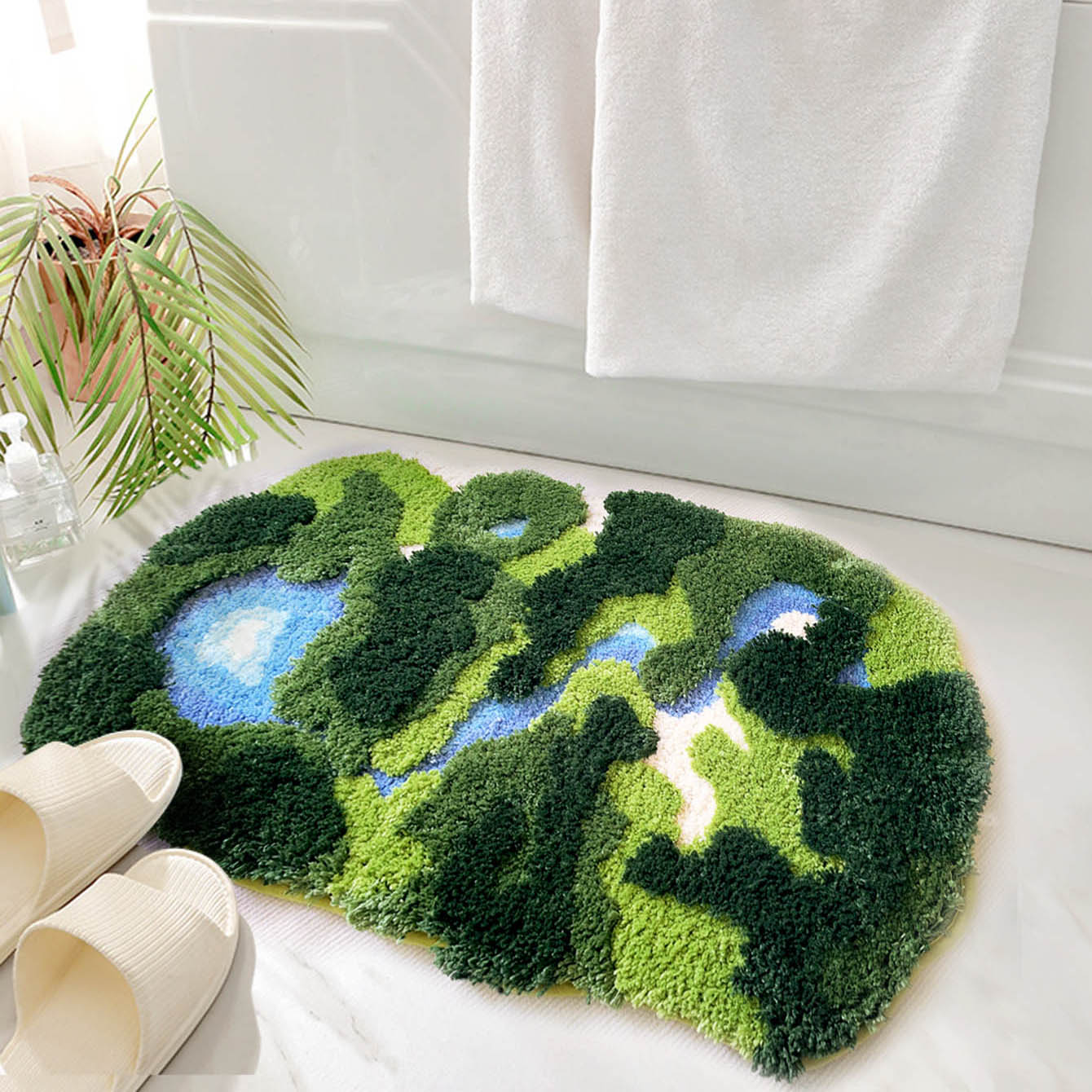 Luxury Rinver Moss Runner Rug 3d Tufted Tropical bedside mat,moss rug,bath mat cute bathroom decor