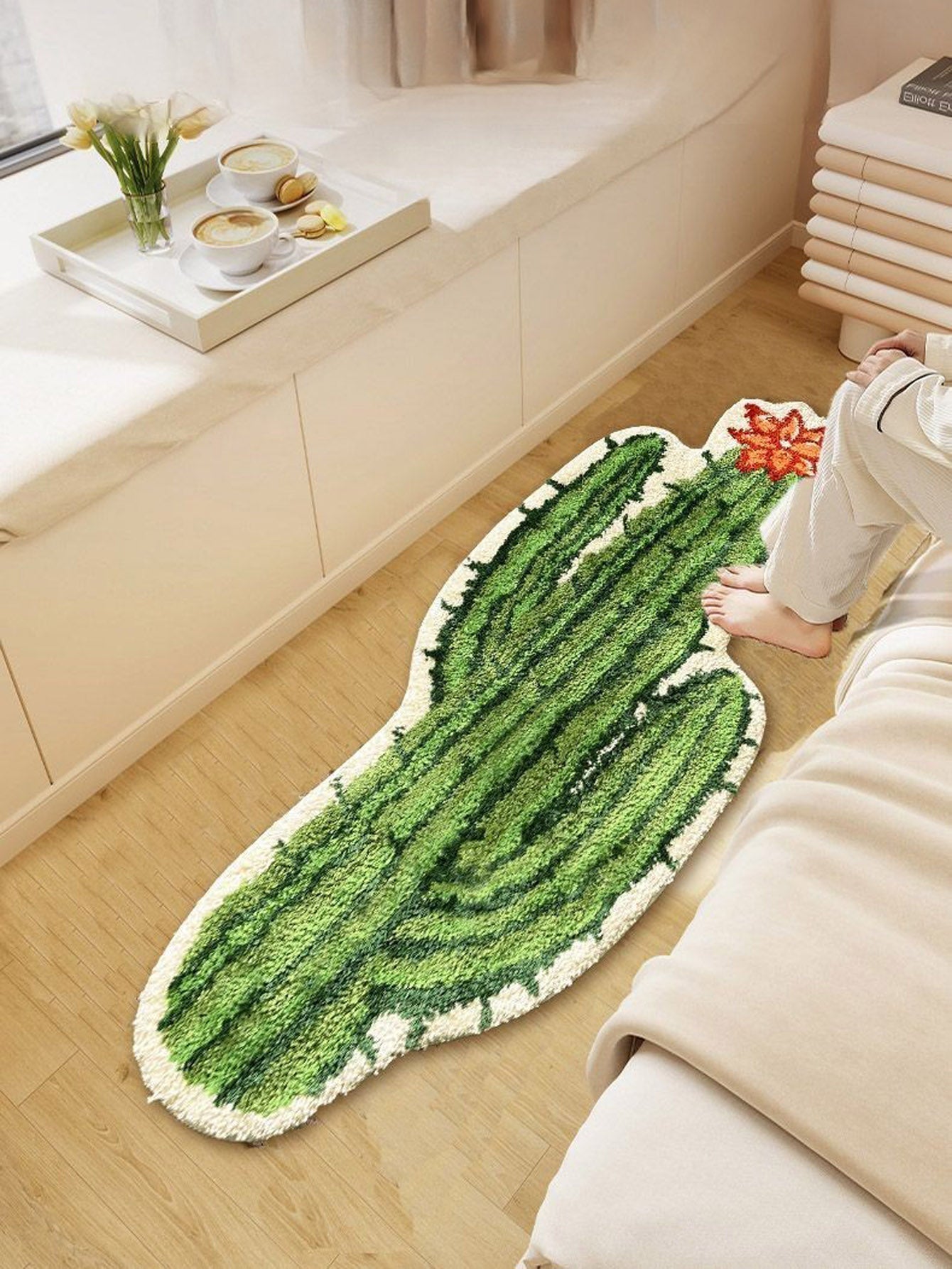 Cactus shape bath mat colorful cute bathroom decor