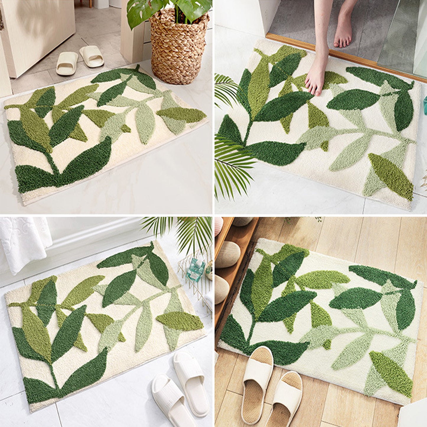 Tropical leaves bath mat colorful cute bathroom decor