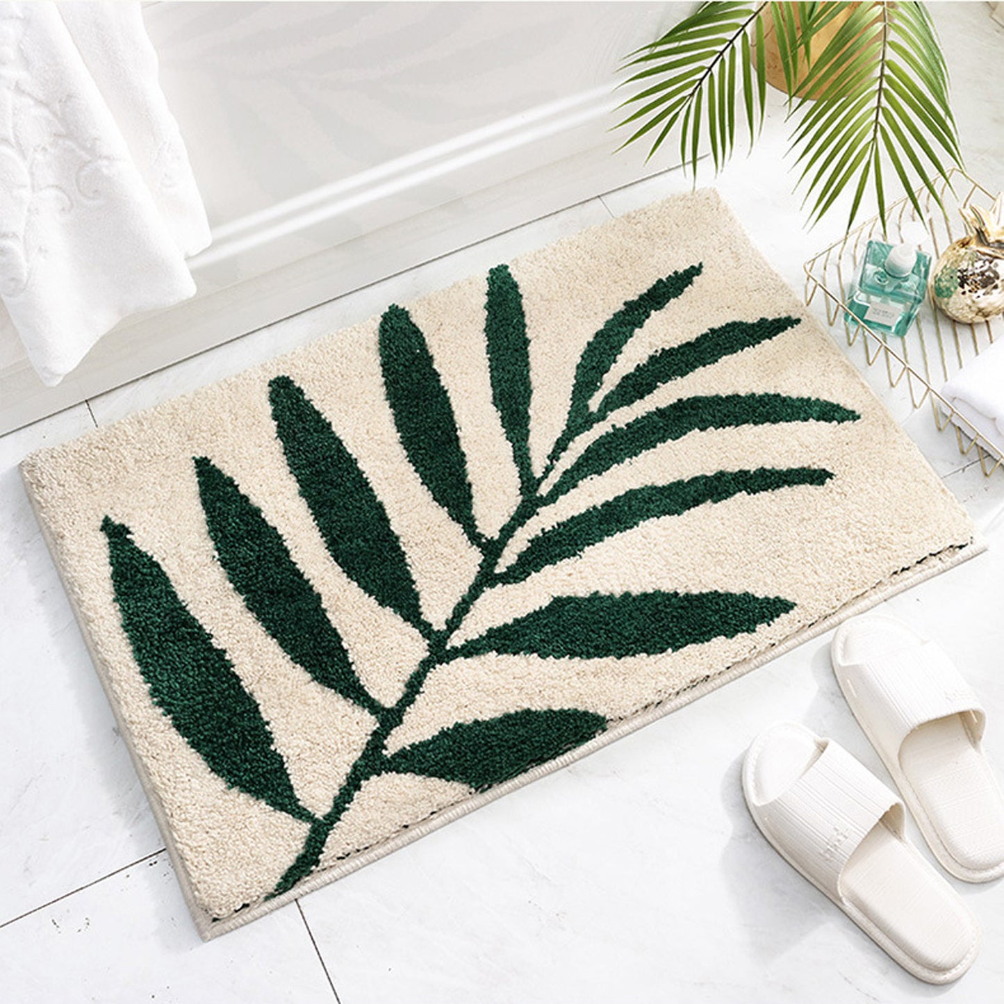 Tropical leaves bath mat colorful cute bathroom decor