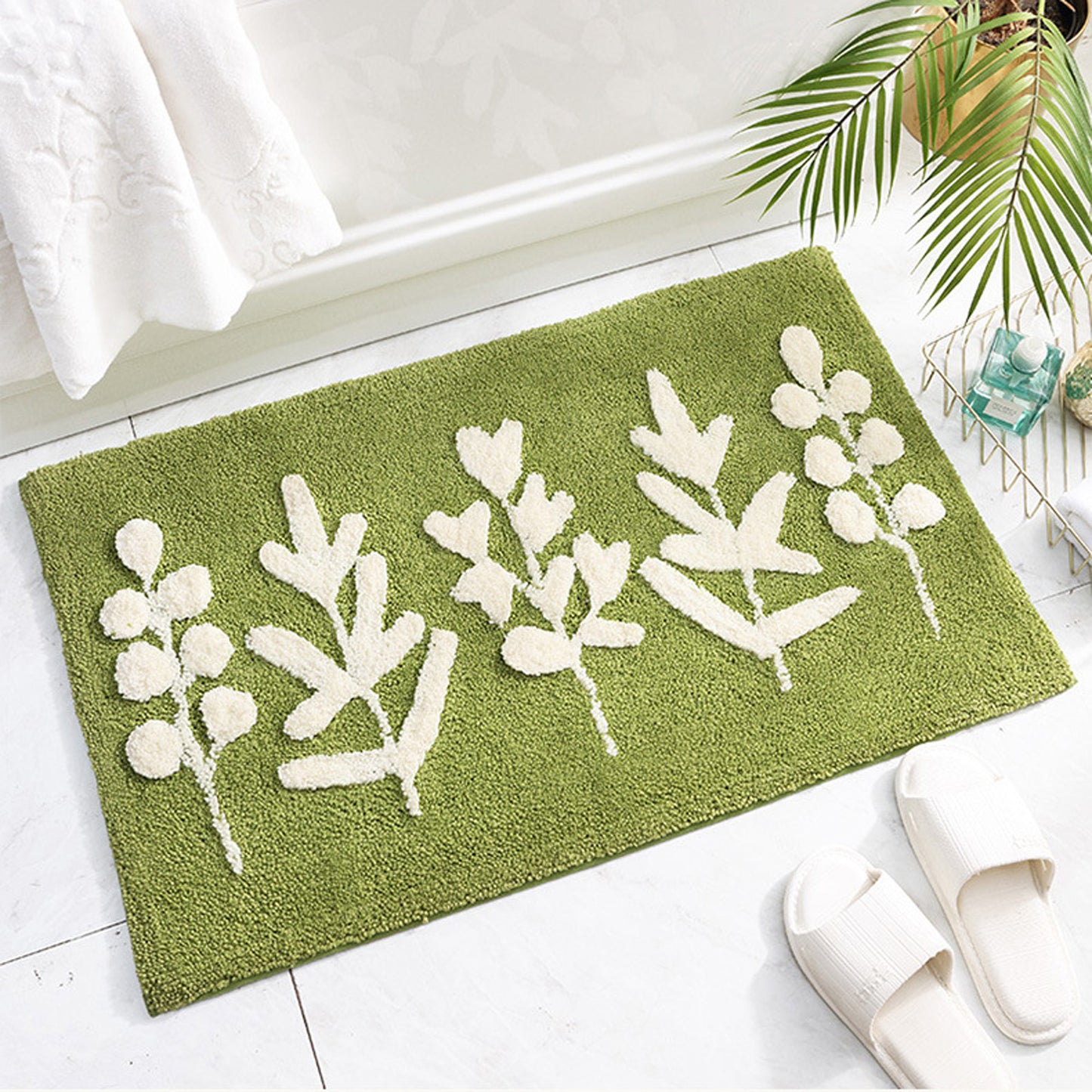 Tropical leaves bath mat colorful cute bathroom decor