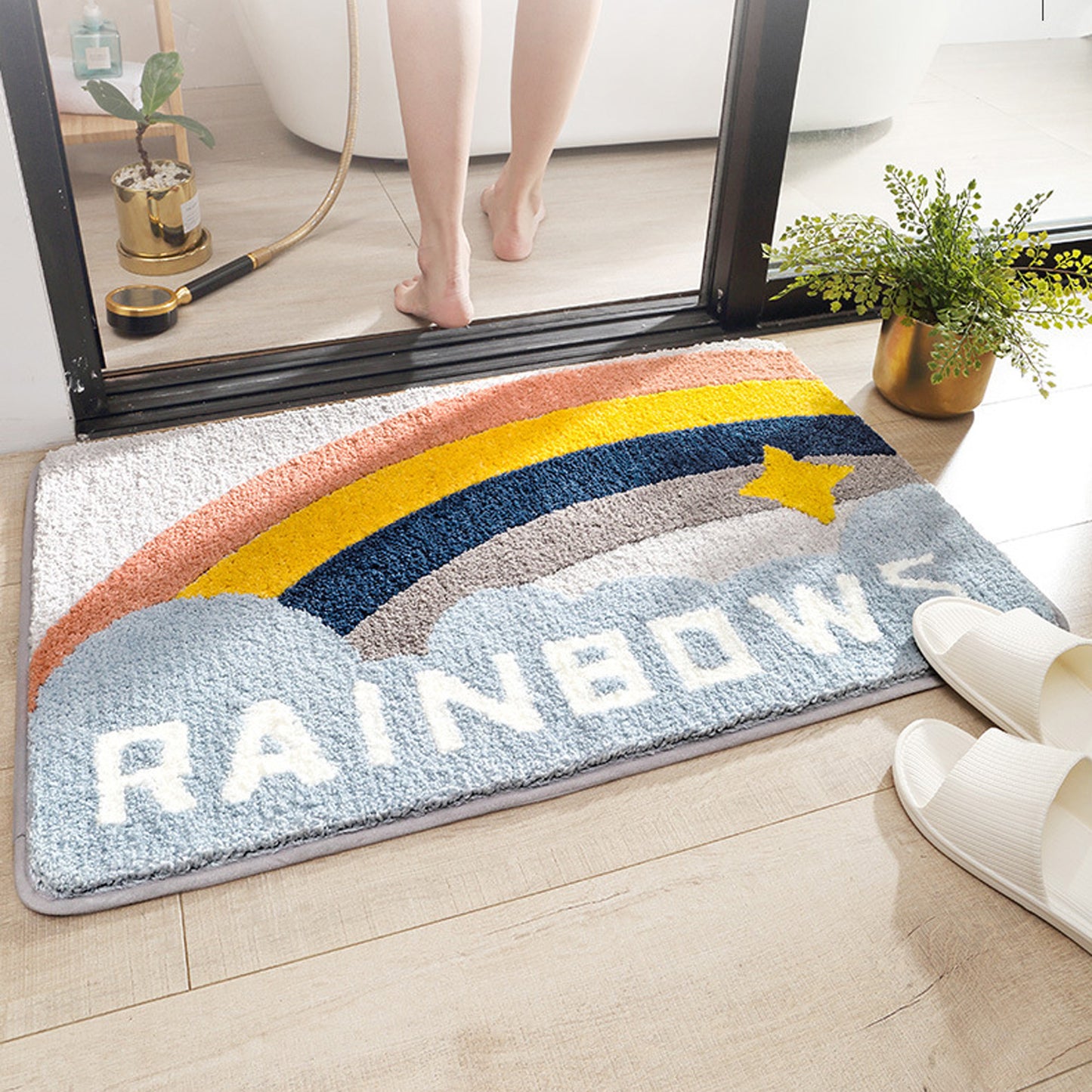 Space rainbow bath mat colorful cute bathroom decor