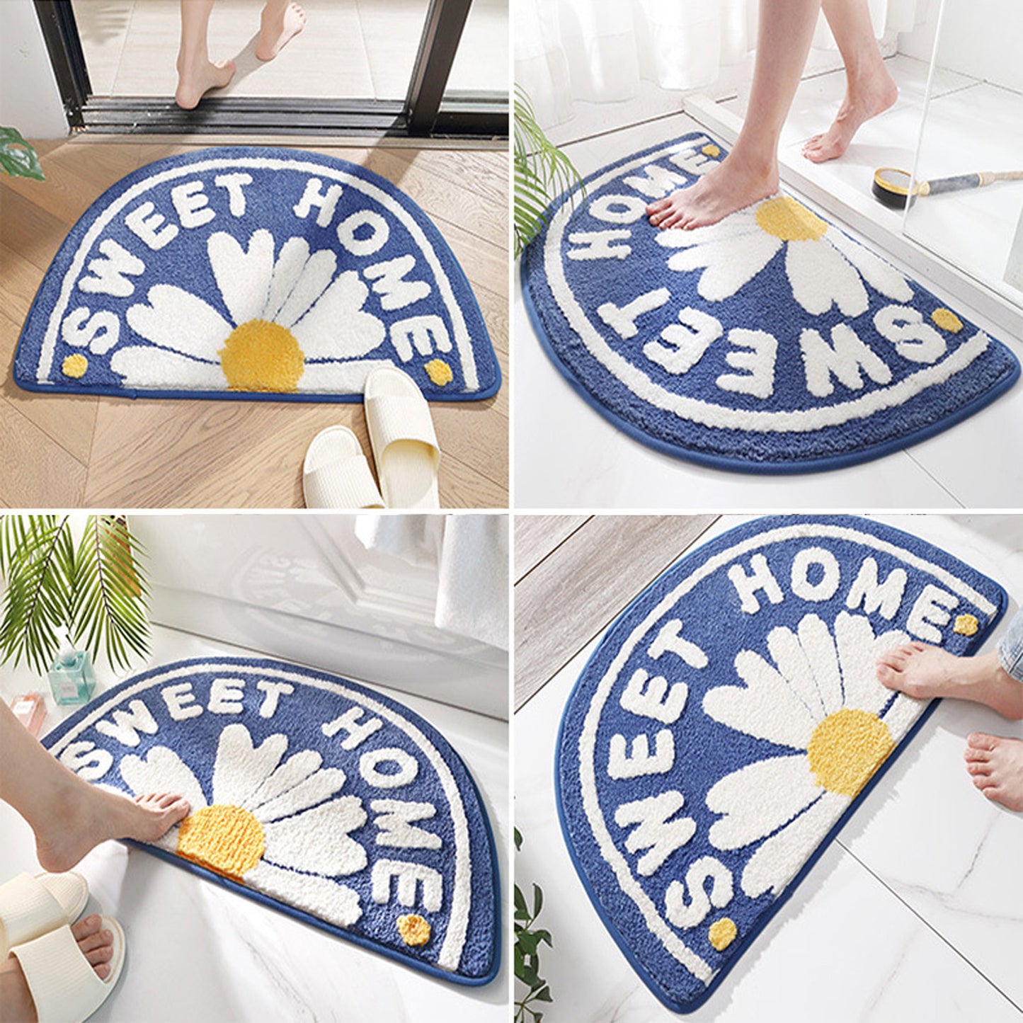 Half round daizy flower bath mat colorful cute bathroom decor