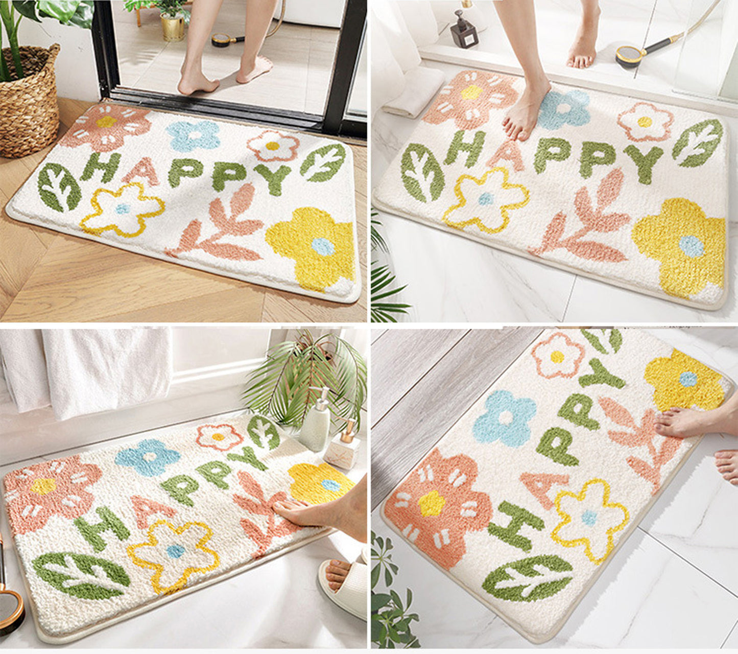 Happy flower bath mat colorful cute bathroom decor