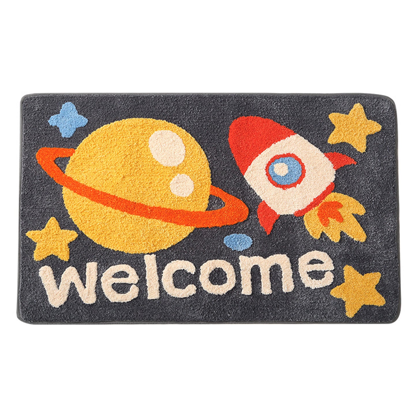 Space universe welcome bath mat colorful cute bathroom decor