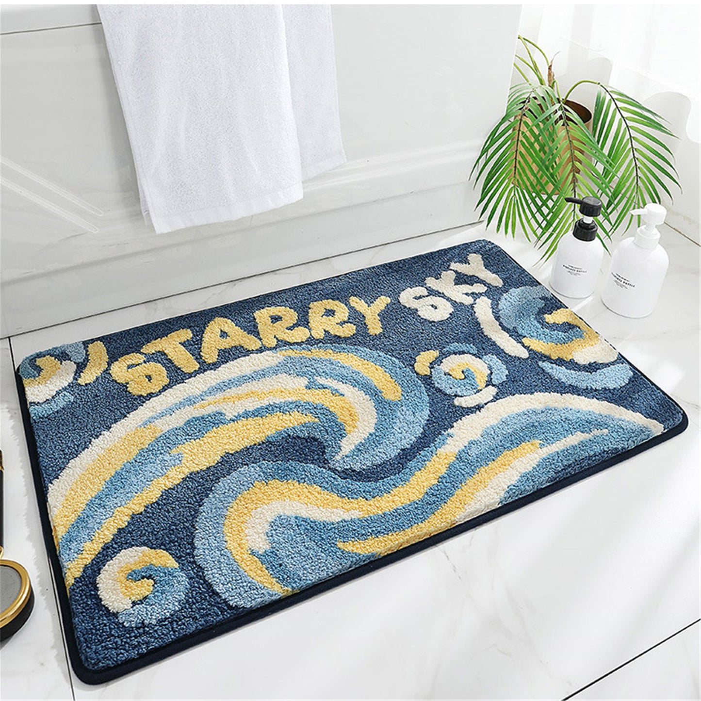 Space starry sky bath mat colorful cute bathroom decor