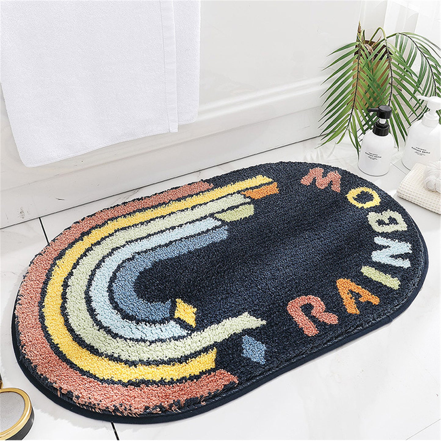 Rainbow bath mat colorful cute bathroom decor