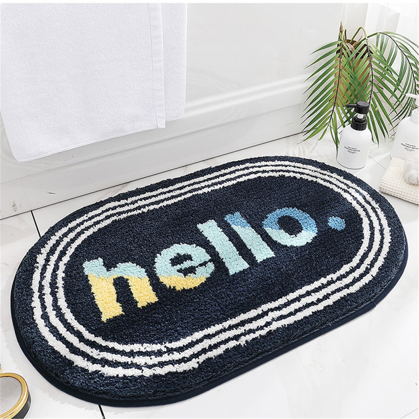 Hello bath mat colorful cute bathroom decor