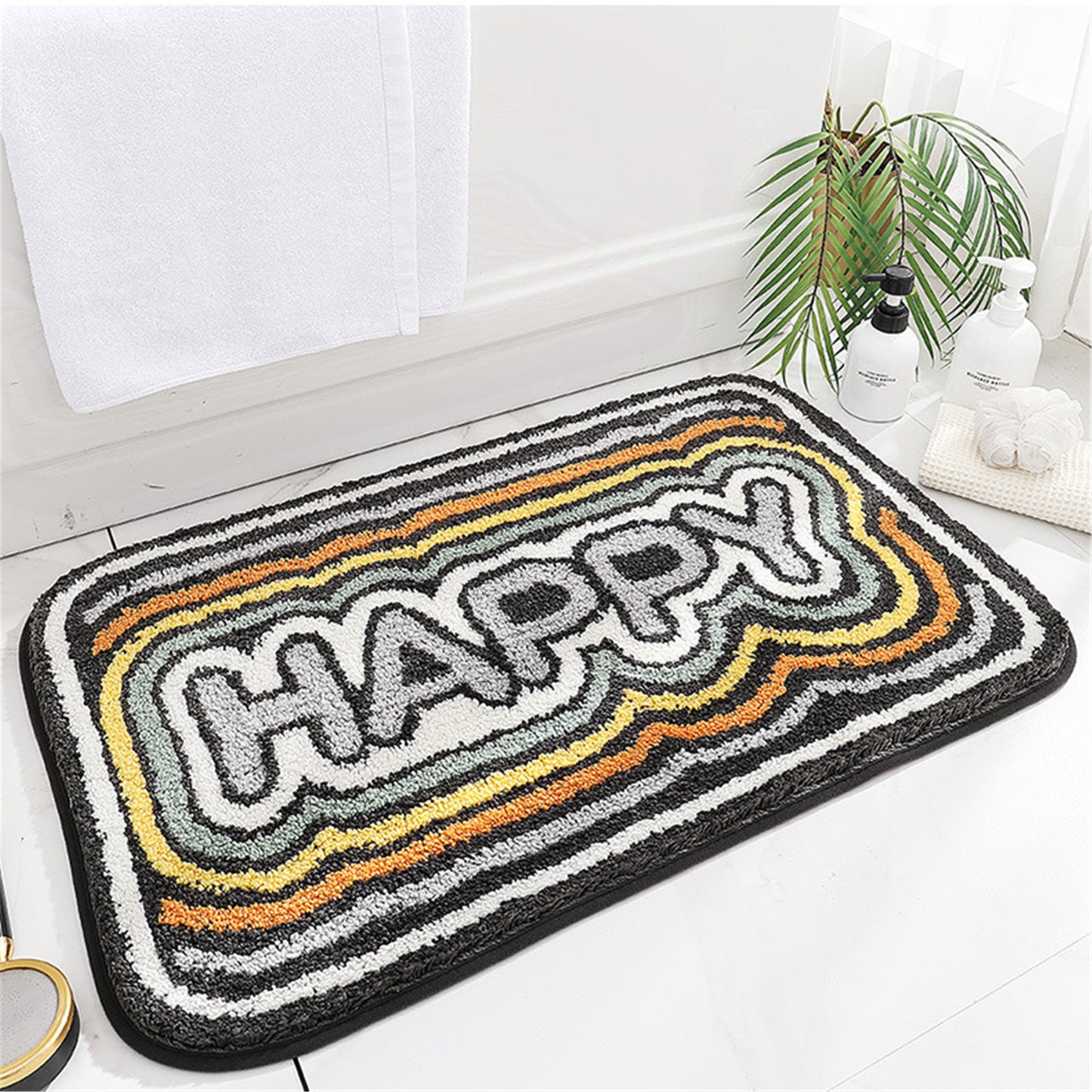 Happy bath mat colorful cute bathroom decor