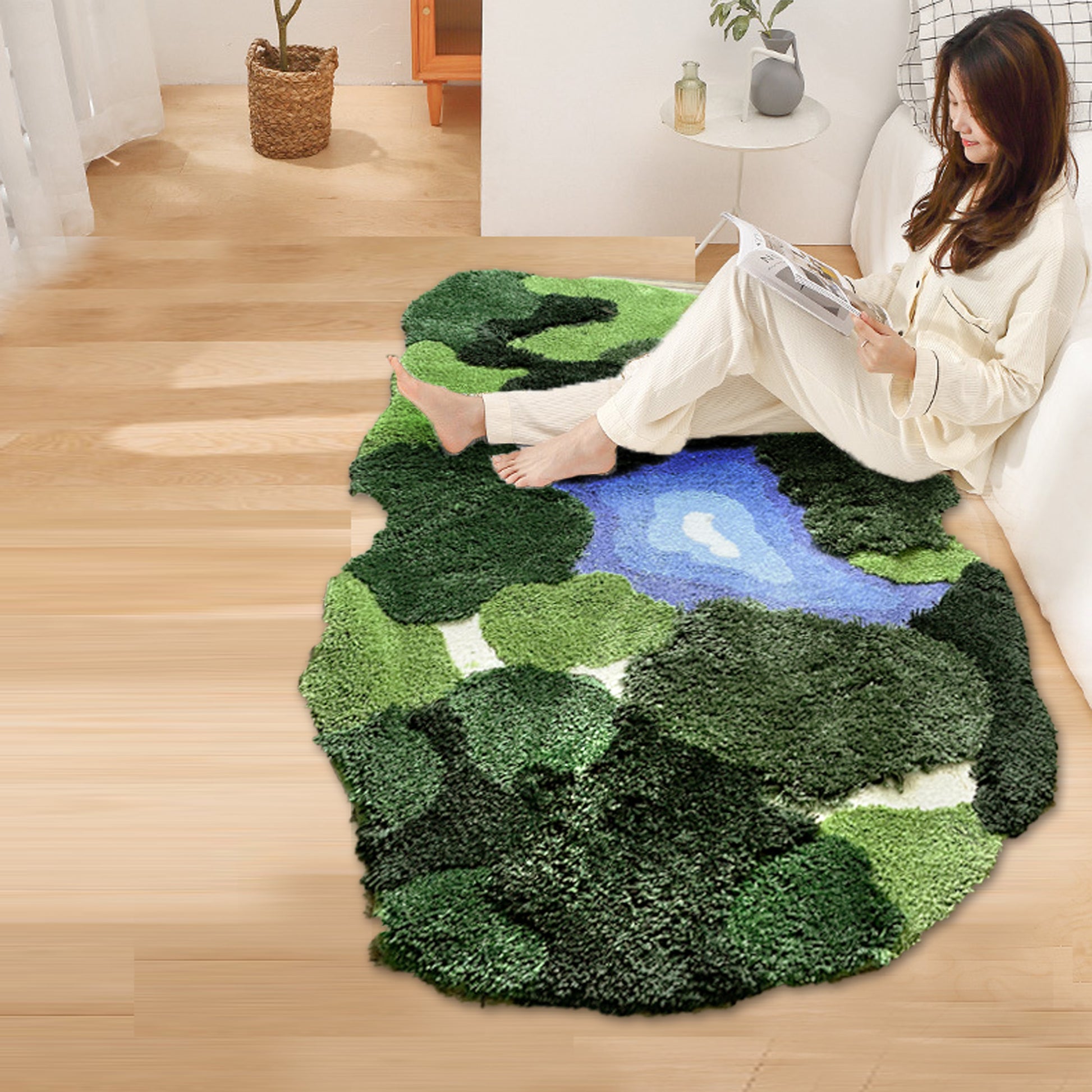 Handmade Moss Forest Microfiber Area Rugs, Artificial Grass Carpet