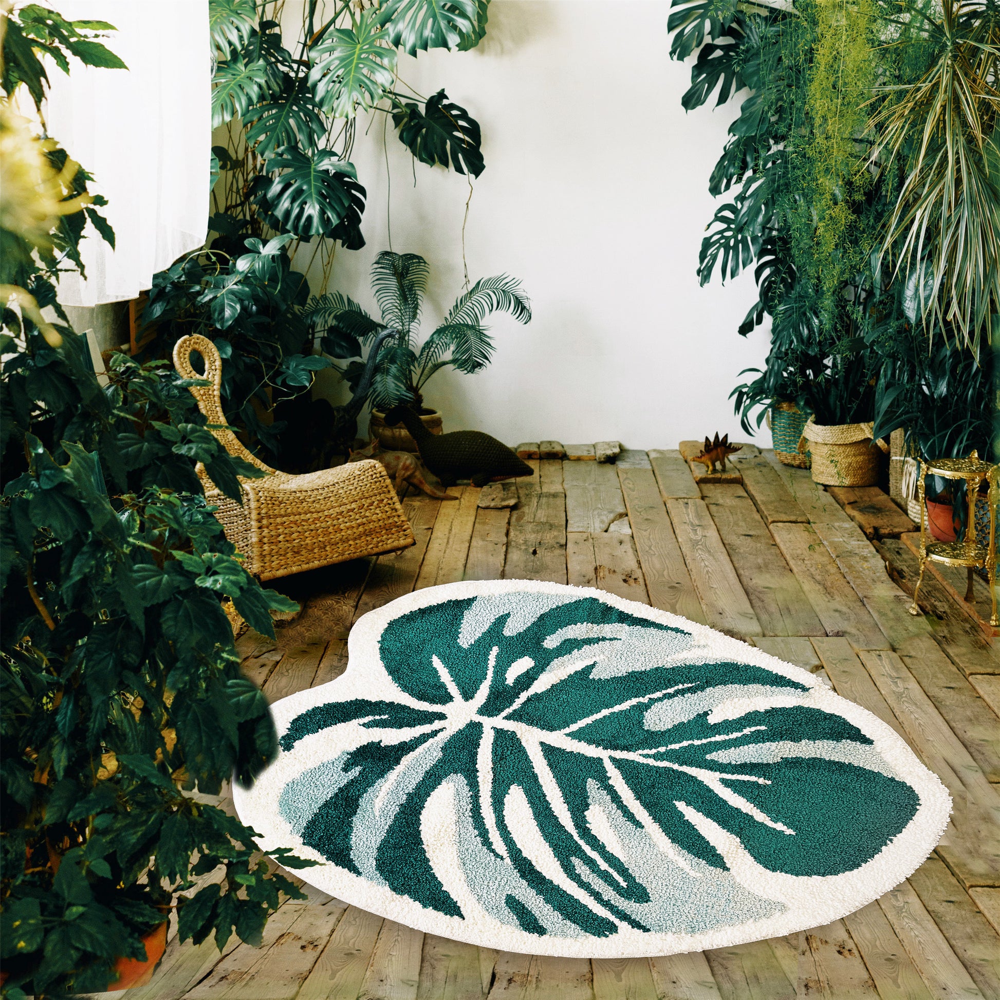 monstera leaf rug Monstera-leaf shape bath mat colorful cute bathroom decor – THRILRUG