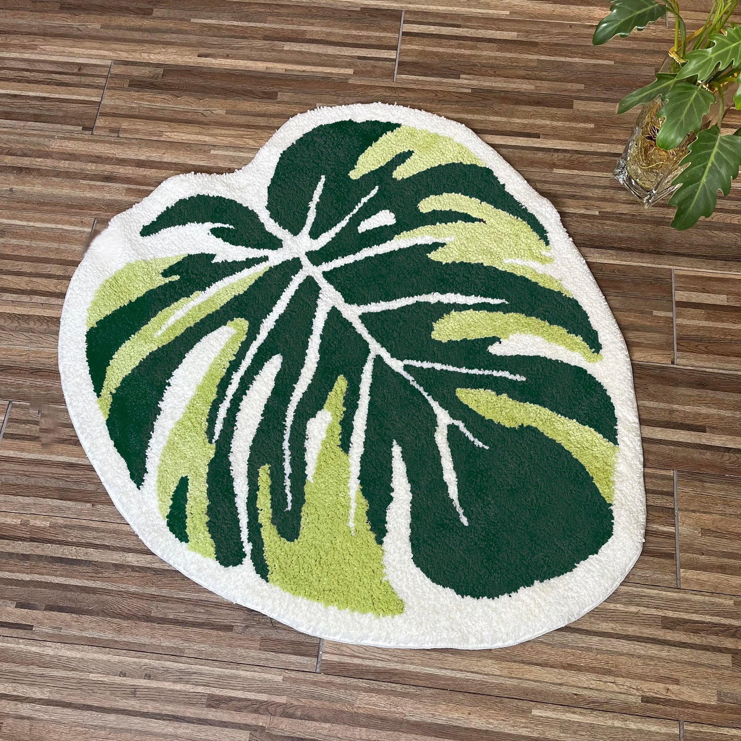 monstera leaf bath mat Monstera-leaf shape bath mat colorful cute bathroom decor – THRILRUG