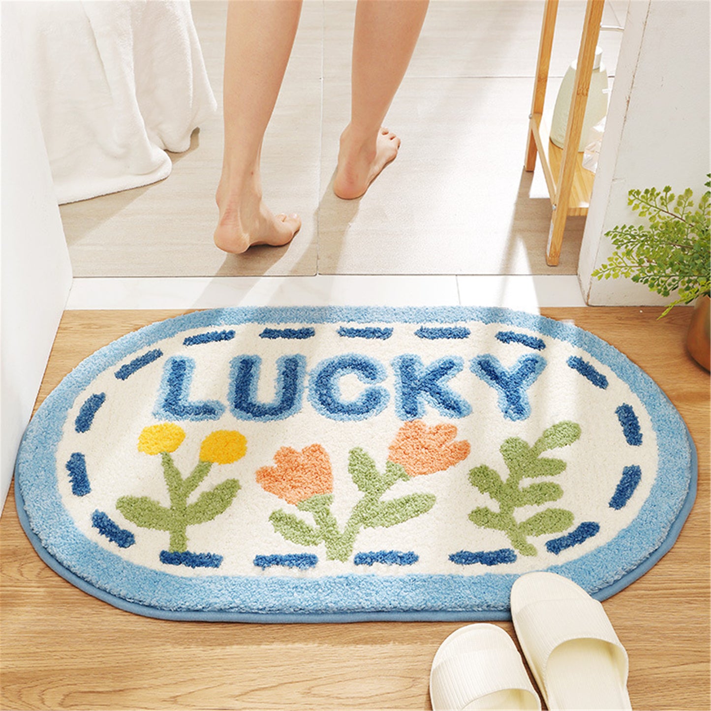 Happy flower bath mat colorful cute bathroom decor