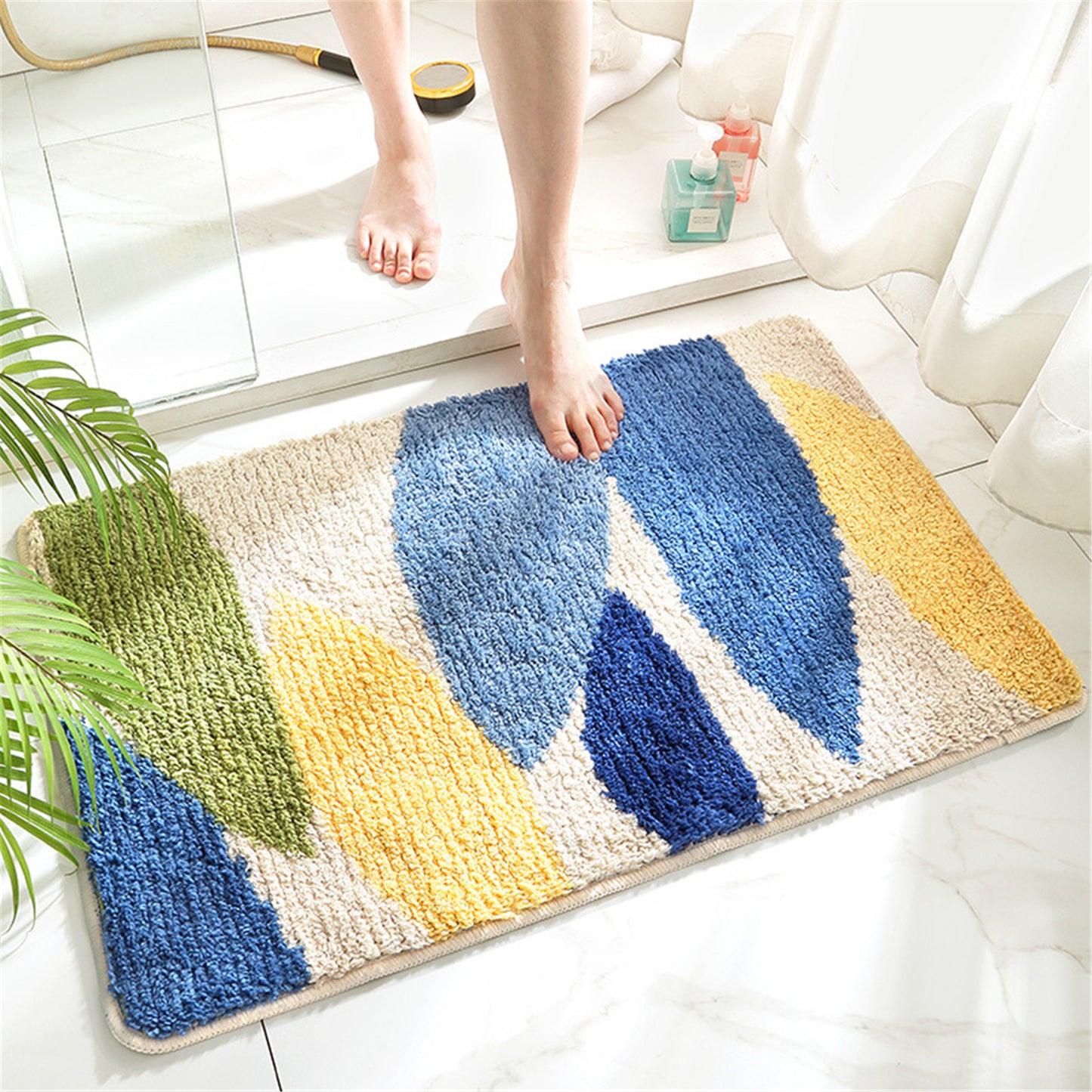 Tropical leaves bath mat colorful cute bathroom decor