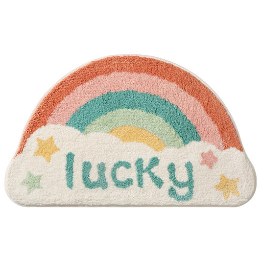 Lucky rainbow half round bath mat colorful cute bathroom decor