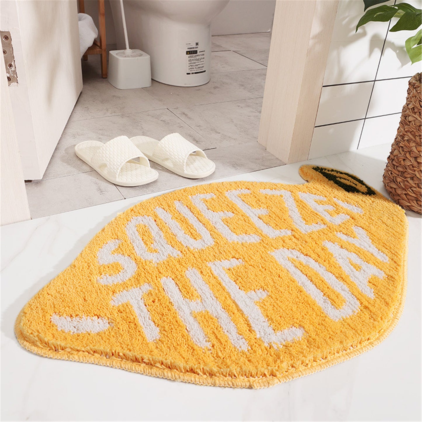 Lemon bath mat colorful cute decor bathroom rug