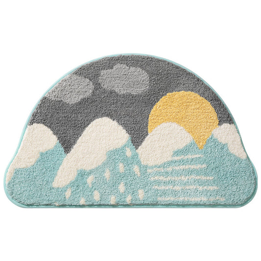 Snow mountain sunrise half round bath mat colorful cute decor bathroom rug