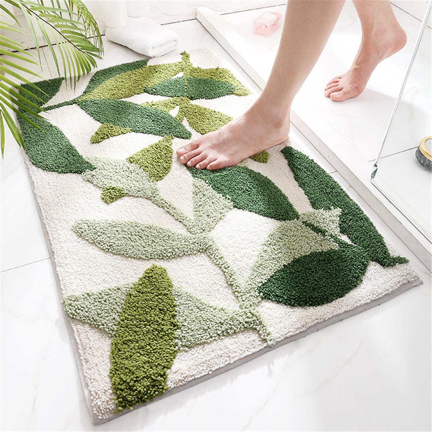 Tropical leaves bath mat colorful cute bathroom decor