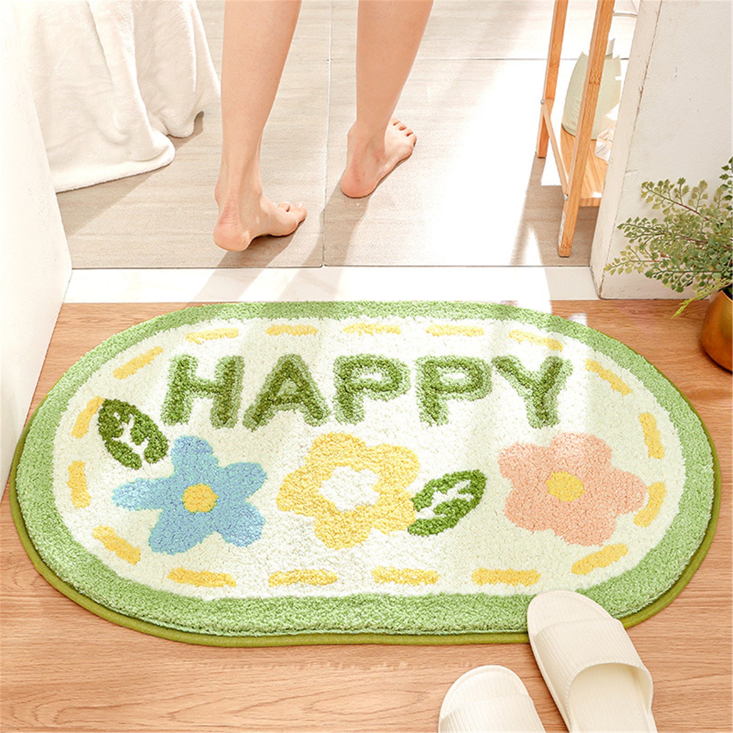 Happy flower bath mat colorful cute bathroom decor