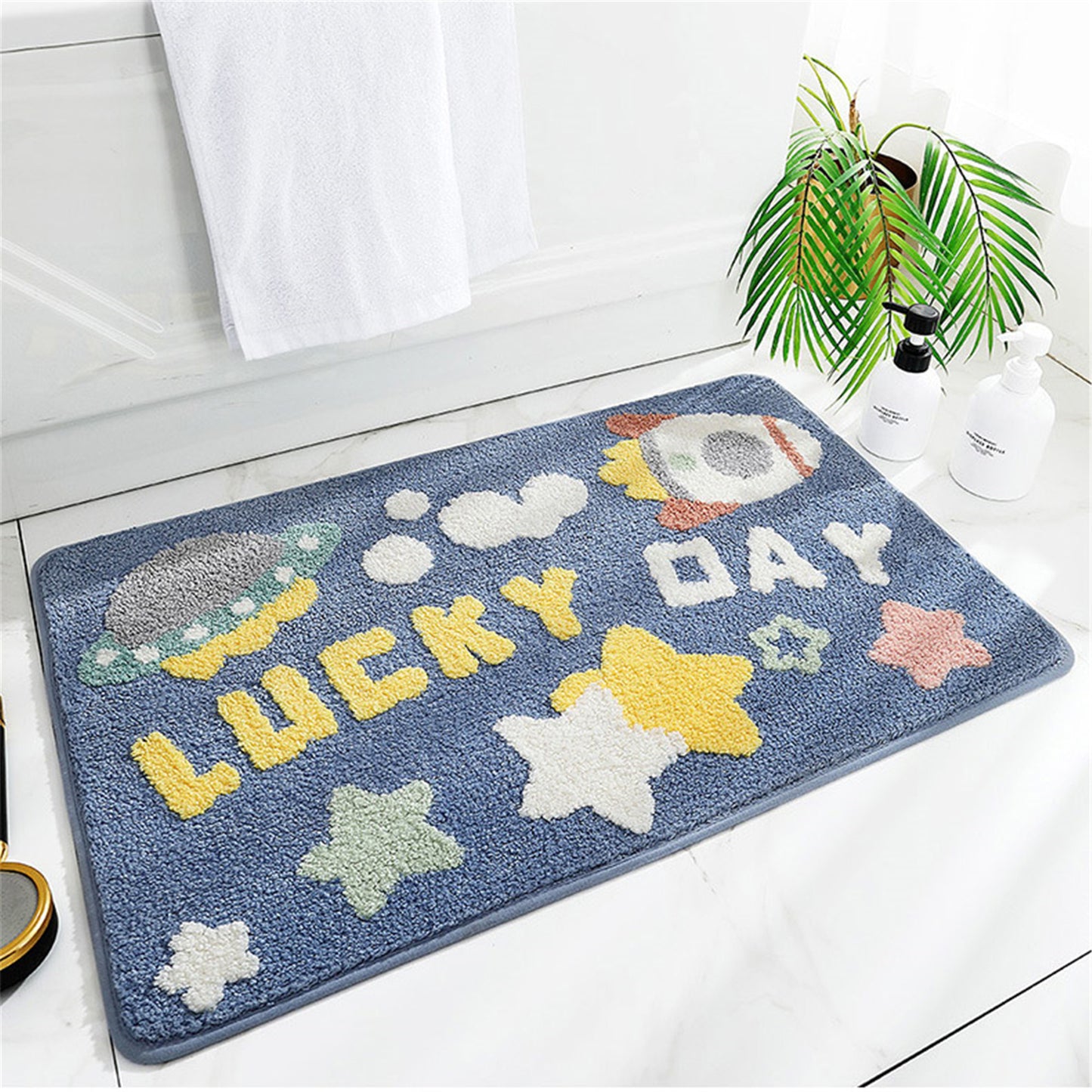 Space lucky bath mat colorful cute bathroom decor